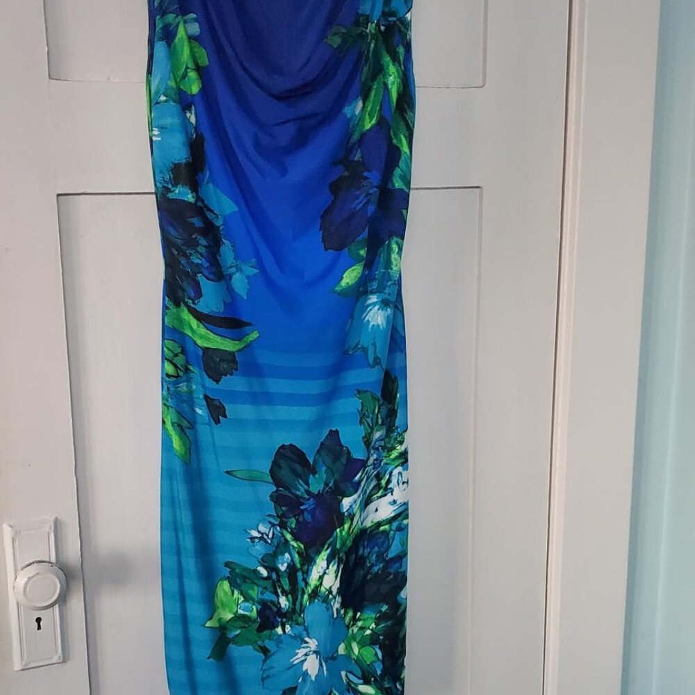 Blue and Green Sheath Dress